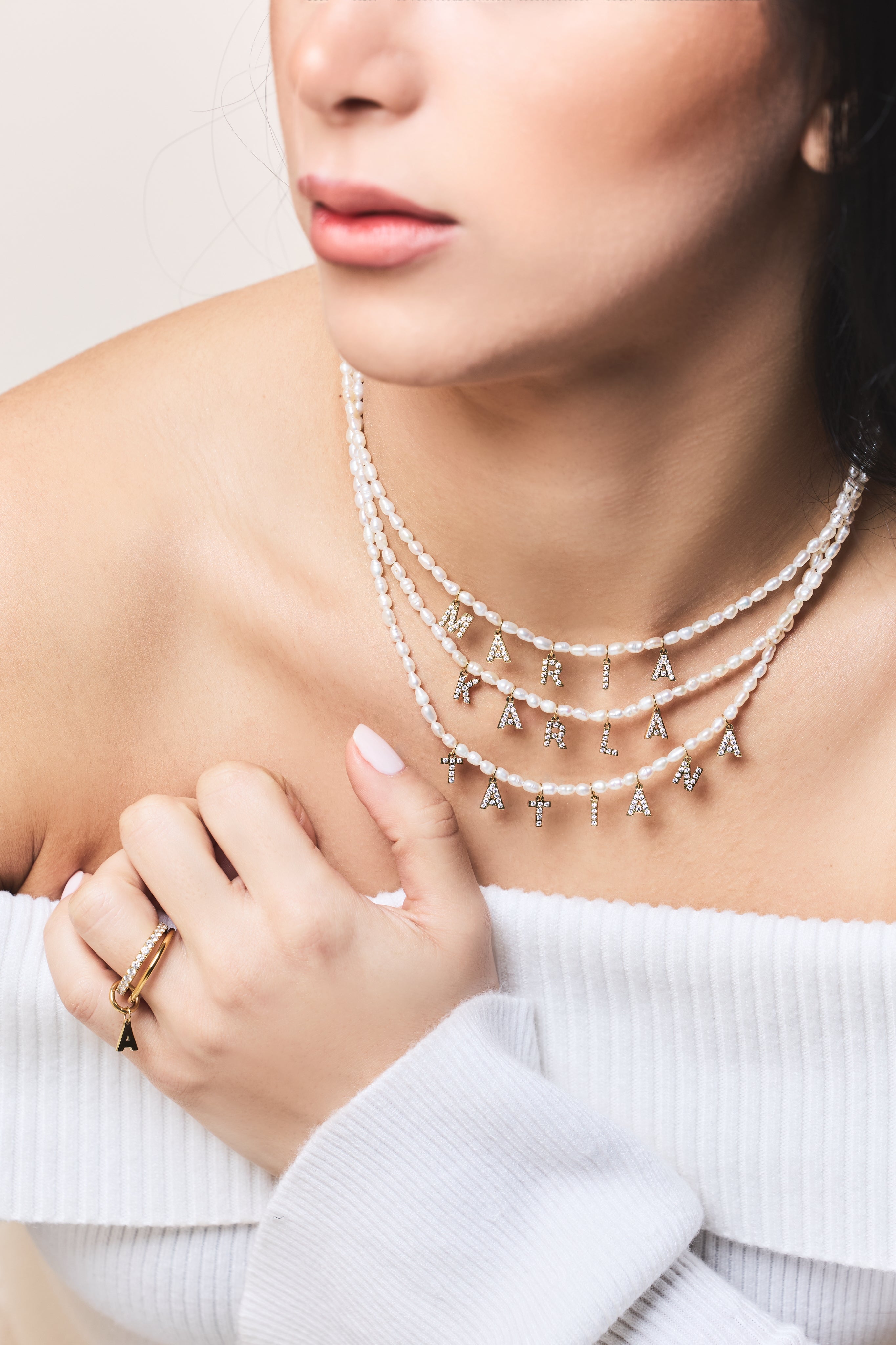 PAVÉ FRESH PEARL NAME NECKLACE